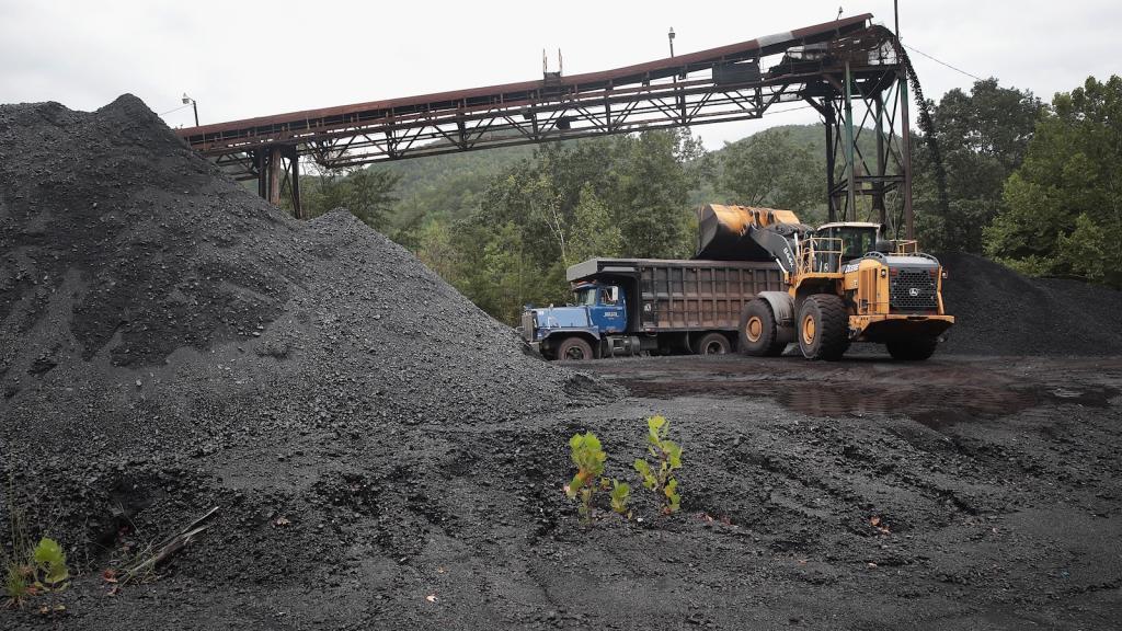 A truck is loaded with coal at a mine in Cumberland, Kentucky, on August 26, 2019.