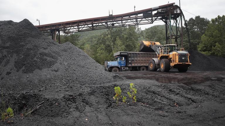 A truck is loaded with coal at a mine in Cumberland, Kentucky, on August 26, 2019.