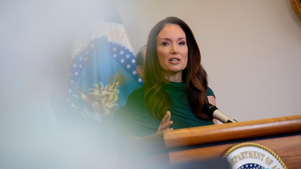 U.S. Agriculture Secretary Brooke Rollins speaks at podium