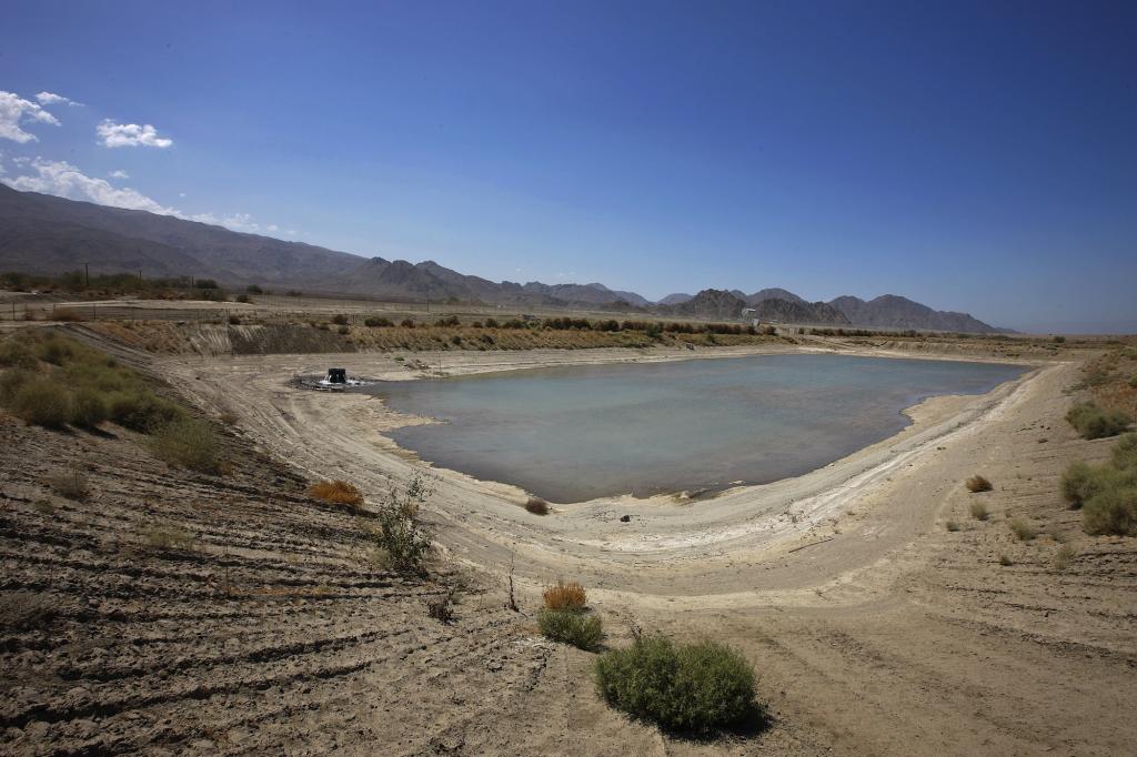 The main recharge Dyke for the Coachella Valley on August 10, 2009, in Coachella Valley, California. This dyke serves to maintain the Aquifer upon which Coachella depends, adding water to it protects the water source and protects the surrounding infrastructure from possible subsidence.