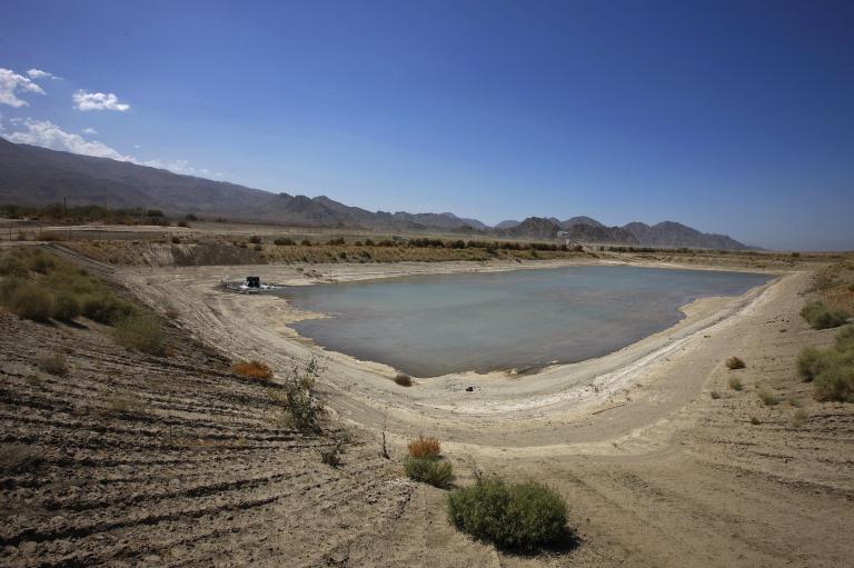 The main recharge Dyke for the Coachella Valley on August 10, 2009, in Coachella Valley, California. This dyke serves to maintain the Aquifer upon which Coachella depends, adding water to it protects the water source and protects the surrounding infrastructure from possible subsidence.