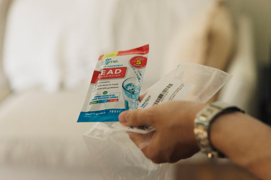 a hand grips a lead testing kit