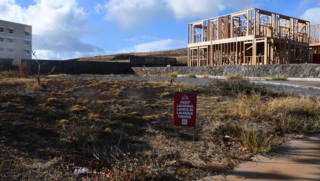 An empty lot with a sign 