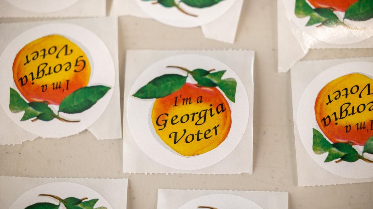 Voting stickers are seen in the Georgia primary on election day, May 24th, 2022