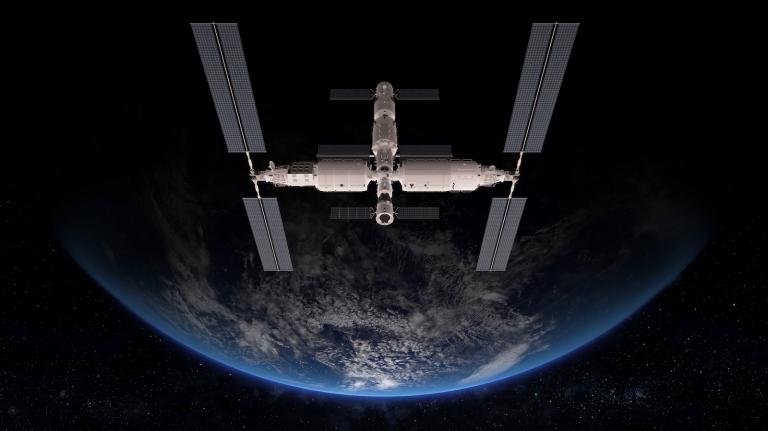 the Chinese space station Tiangong is seen orbiting Earth.
