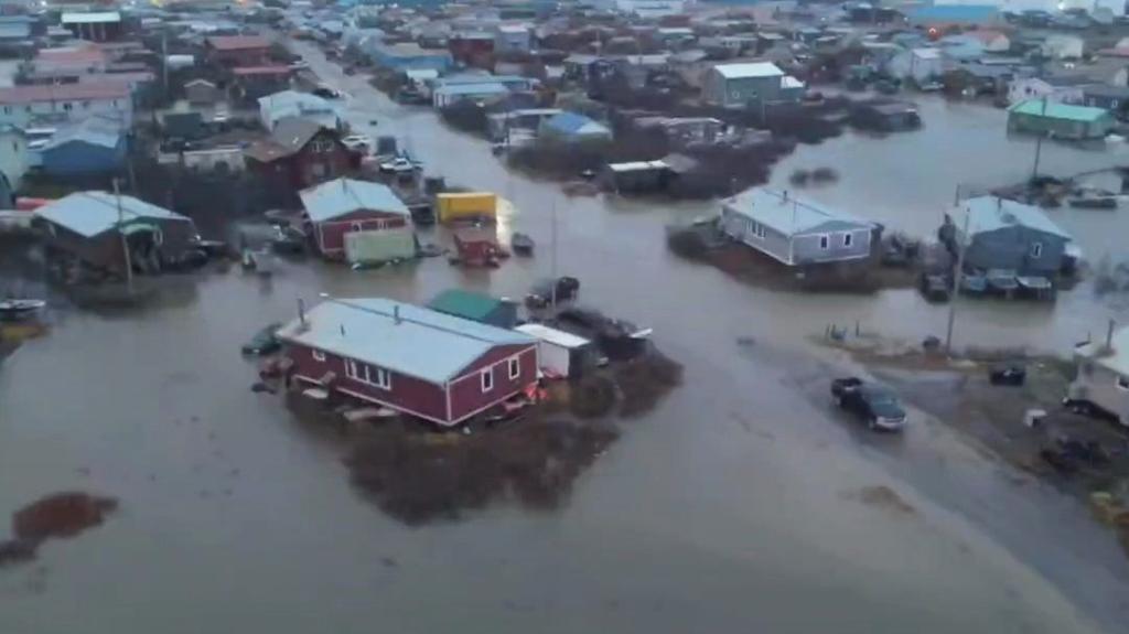 A village experiences flooding