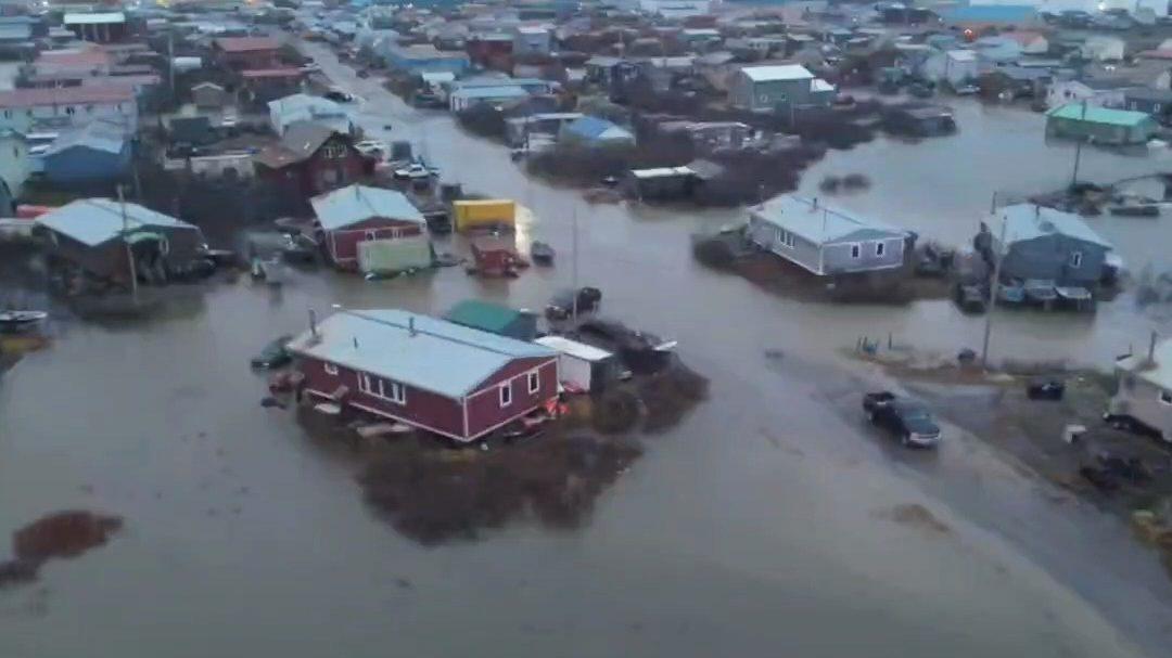 A village experiences flooding