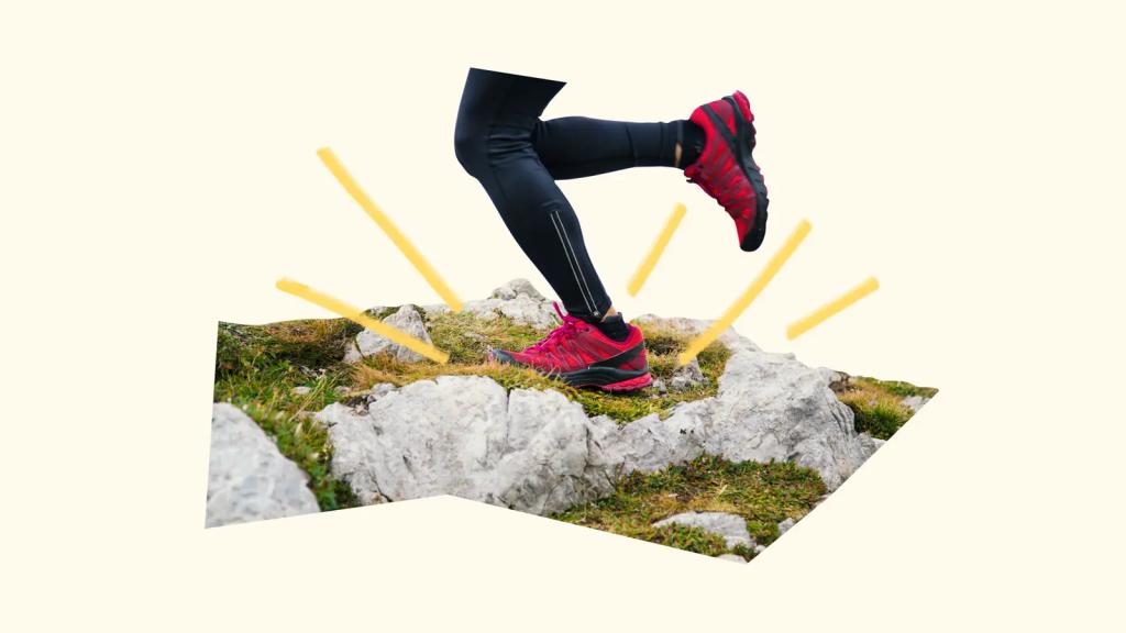 Collage of person trail running with yellow sparks emanating from ground