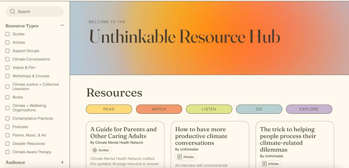 A screenshot of the Unthinkable resource hub