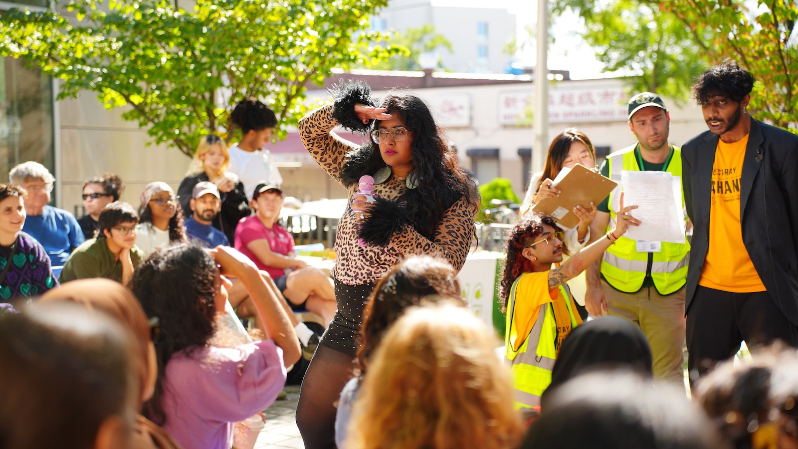 Urban planner and public artist Sabina Sethi Unni stars as an humanized flood sensor – a tool that detects high water levels and delivers that data to a publicly-accessible map - in her community play Flood Sensor Aunty.