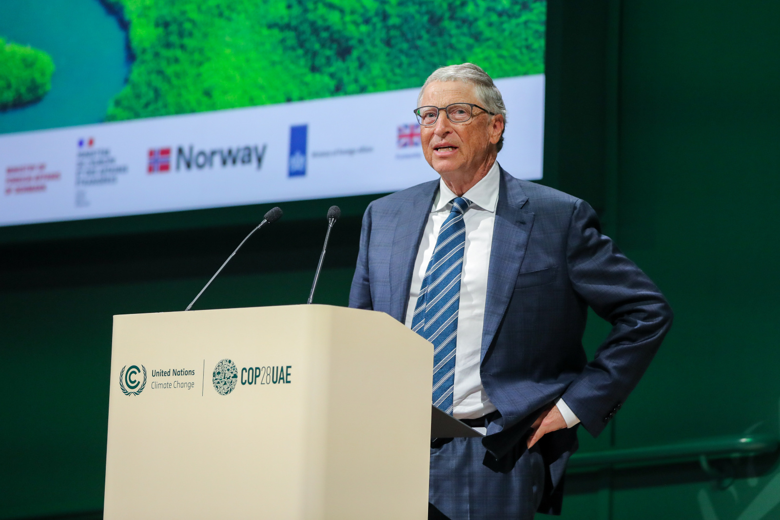 Photo of Bill Gates speaking at a conference