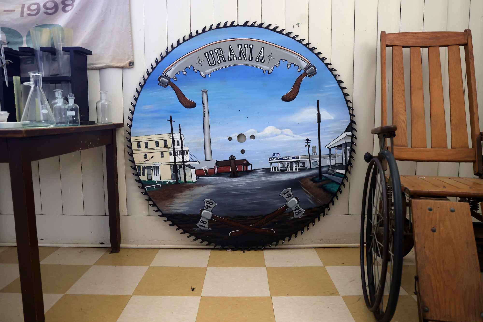 A painting of the drax mill inside a museum