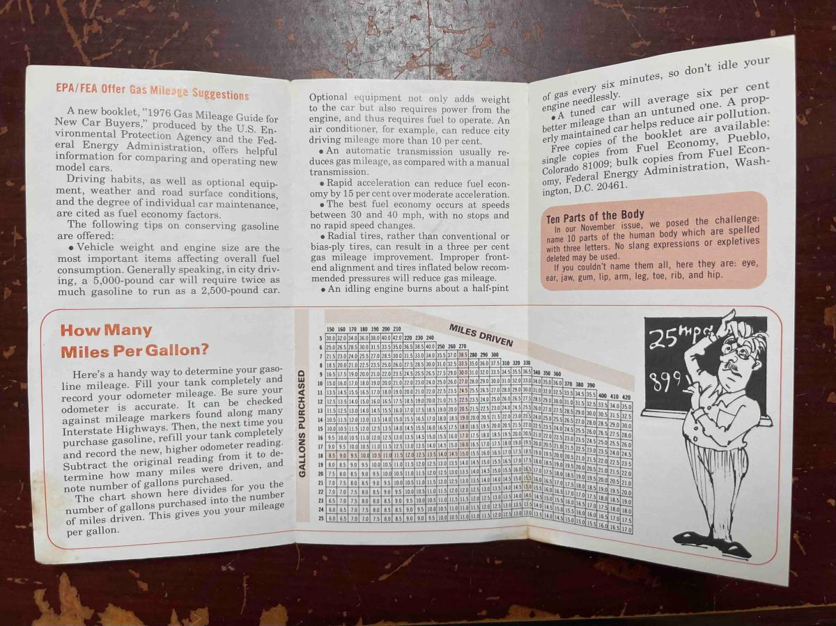 A photo shows the inner fold of the same printed newsletter from Exxon, December 1975
