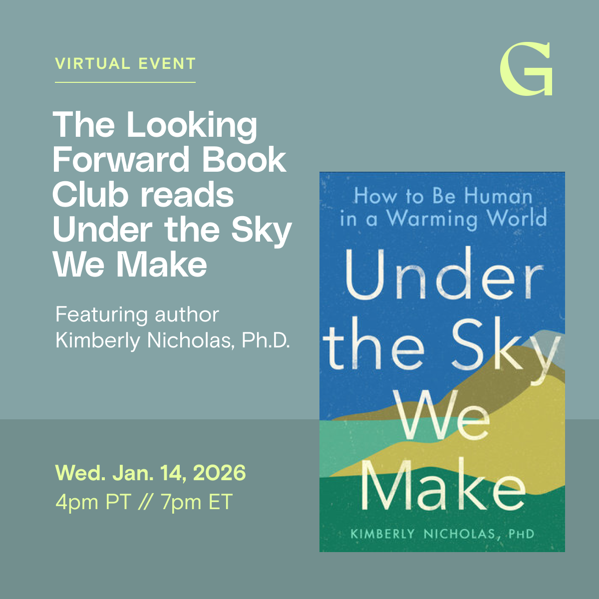 A graphic shows the book cover of Under the Sky We Make and text describing the book club
