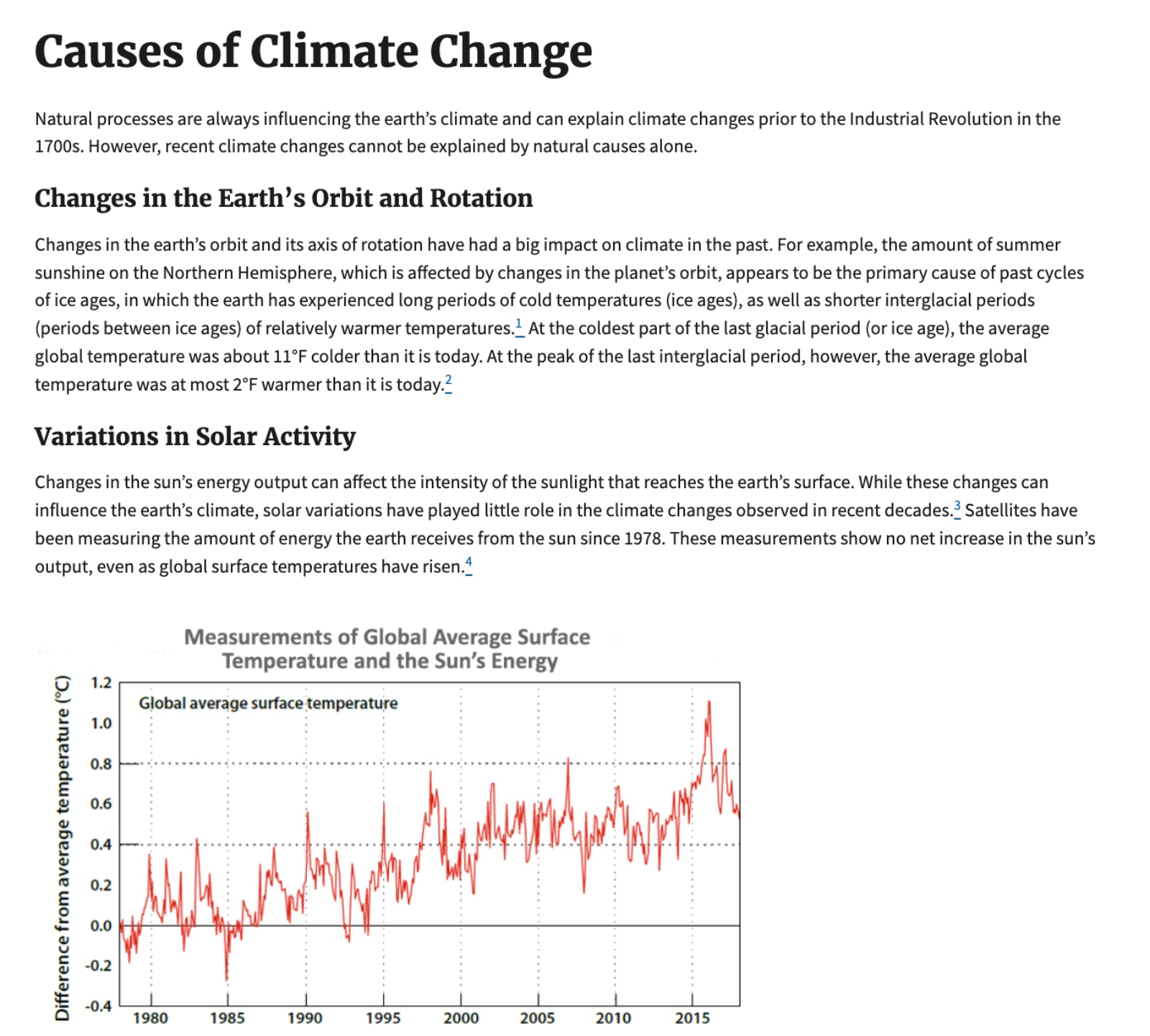 Screenshot of the EPA's updated climate change page.
