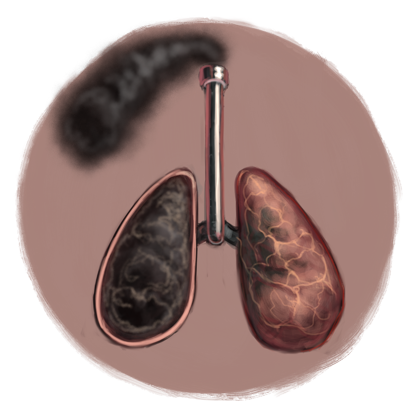 An illustration of a set of lungs pumping smoke