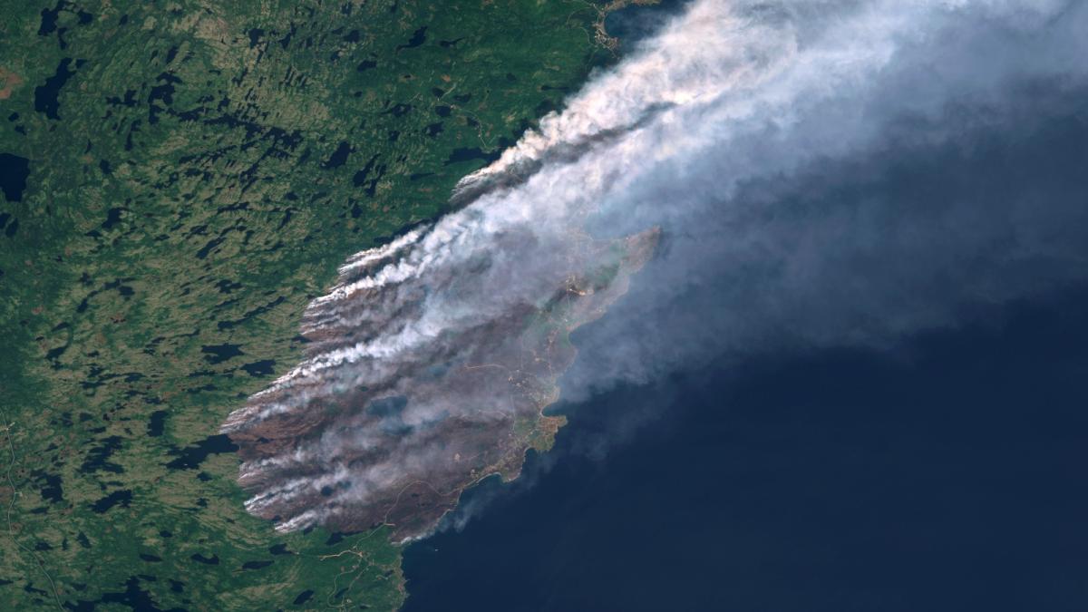 Huge plumes of smoke are seen from a satellite