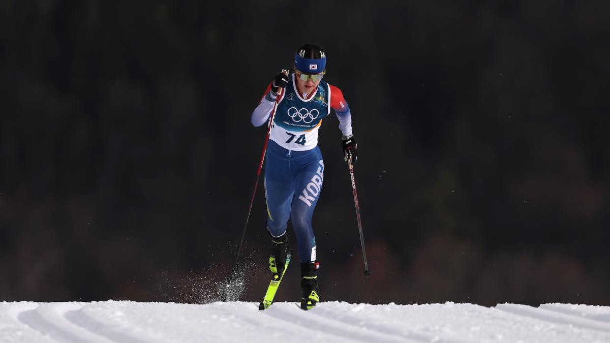Han Dasom of Team Republic of Korea is seen competing at the Milano Cortina 2026 Winter Olympic Games.