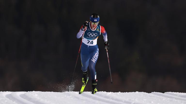 Han Dasom of Team Republic of Korea is seen competing at the Milano Cortina 2026 Winter Olympic Games.