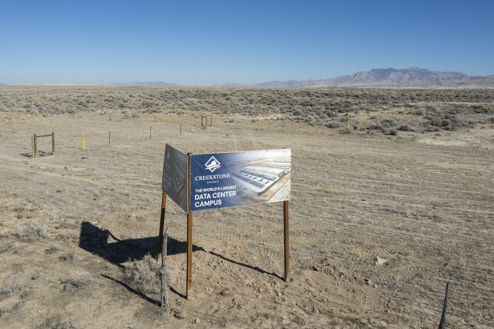A sign in the Utah desert for the Creekstone Energy Data Center Campus