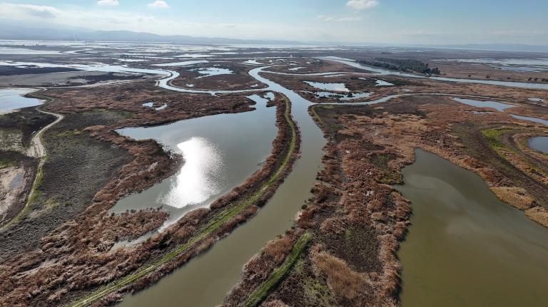 The Montezuma Wetlands of Solano County are seen in an aerial photograph.