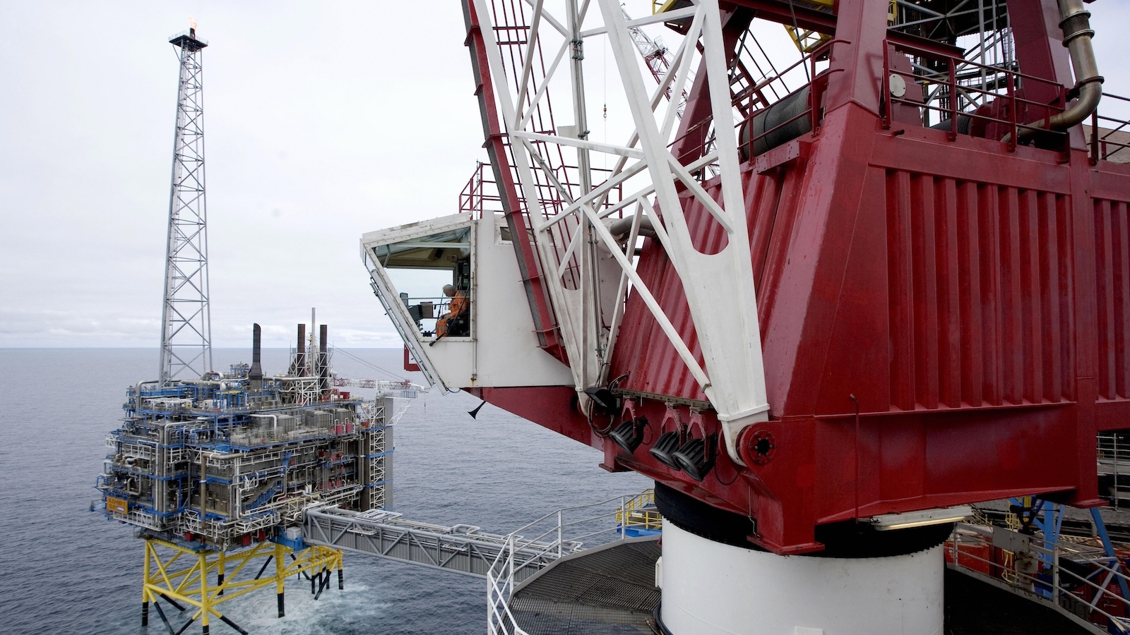 The Sleipner carbon dioxide gas processing and capture project in the North Sea is seen in an aerial photograph.