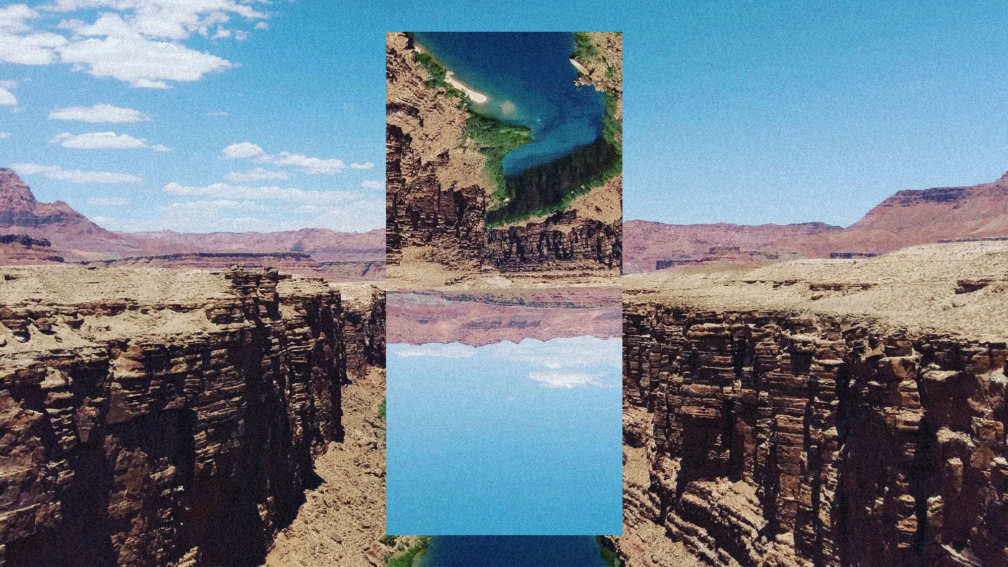 Image of the colorado river with a cutout of the Colorado River upside down and superimposed over it