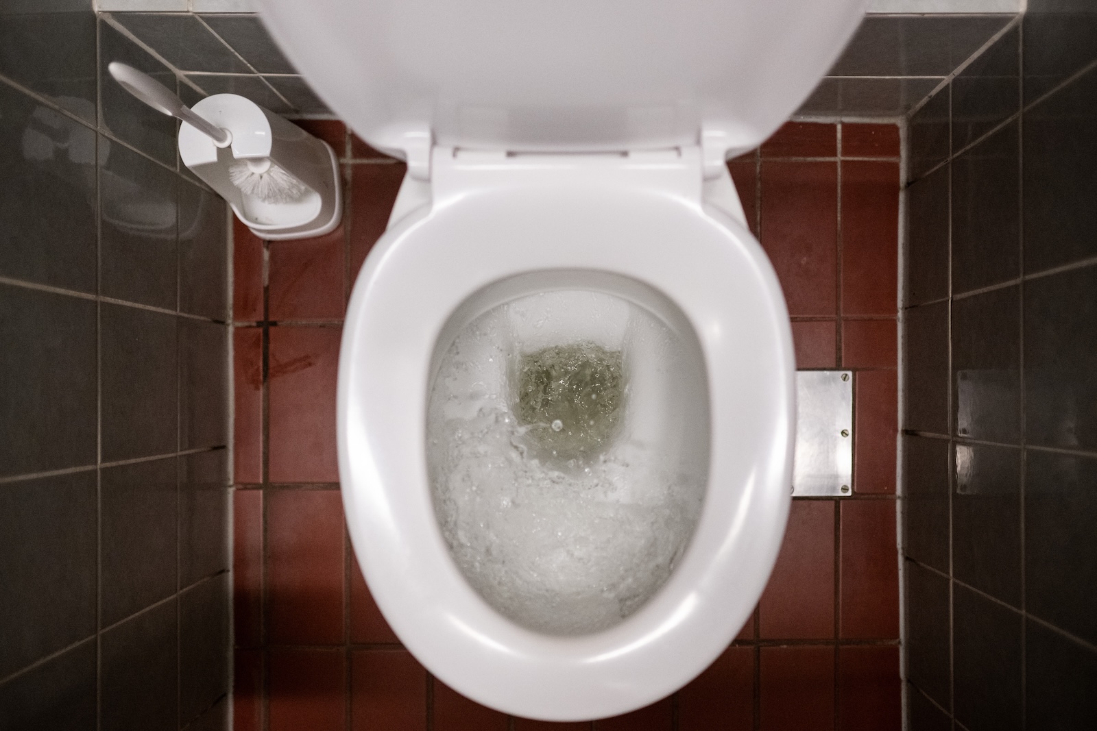 17 June 2024, Berlin: The water flushes in a toilet. Berliner Wasserbetriebe held its annual press conference on June 17.