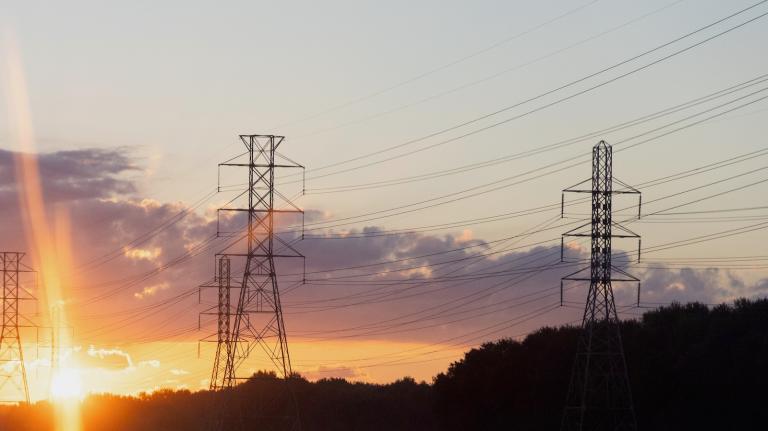 Electrical power lines are seen strung across the countryside near Houston.