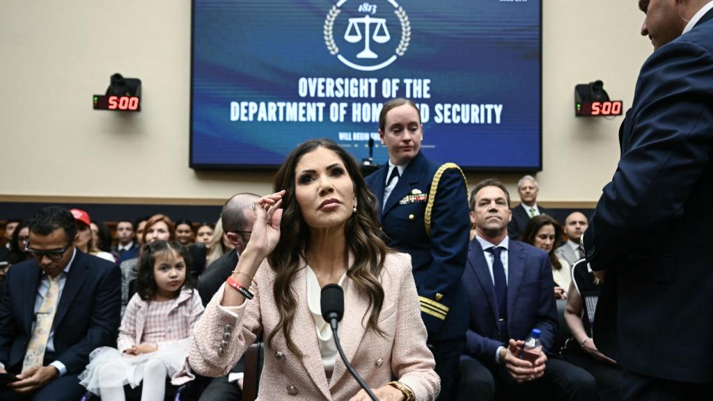 Secretary of Homeland Security Kristi Noem takes her seat as she arrives for a House of Representatives hearing on Capitol Hill in Washington, D.C. President Trump fired Noem this week following her testimony.