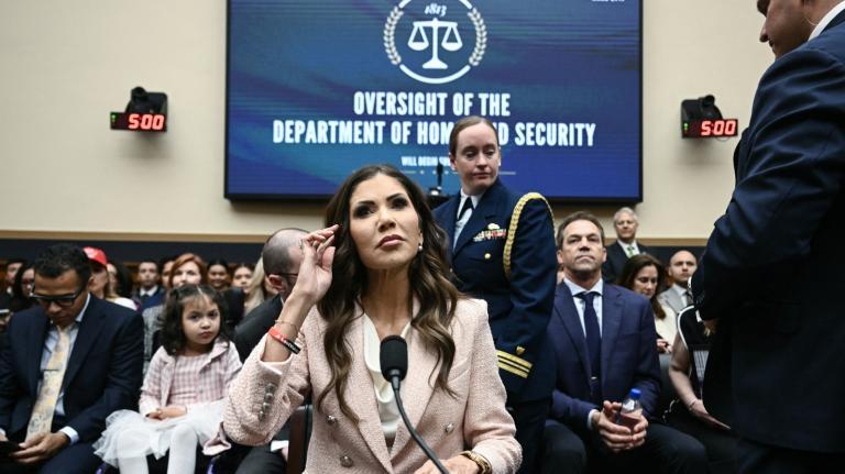 Secretary of Homeland Security Kristi Noem takes her seat as she arrives for a House of Representatives hearing on Capitol Hill in Washington, D.C. President Trump fired Noem this week following her testimony.