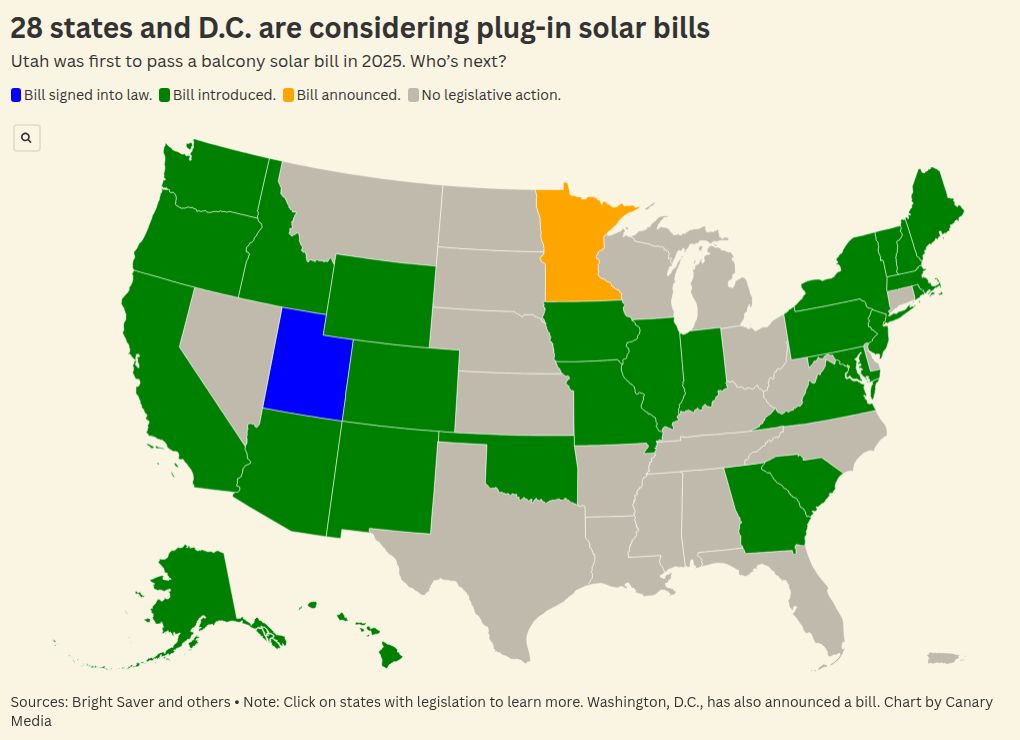 A map of states considering balcony solar laws