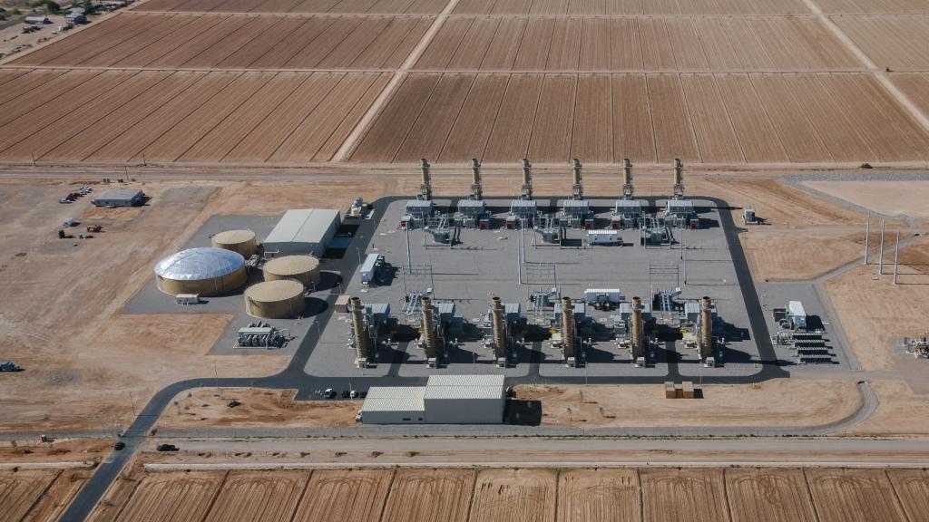The Coolidge natural gas plant, which is owned by the Salt River Project. Candidates for the utility board have debated whether to meet demand from data centers with fossil fuels or clean energy.