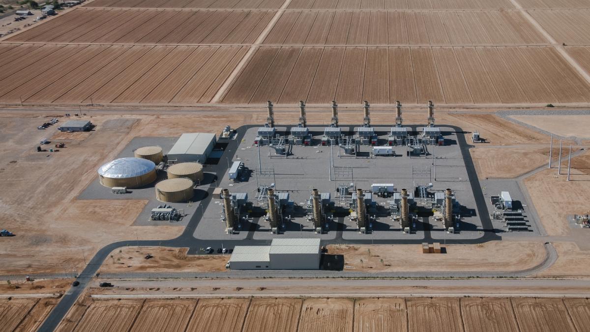 The Coolidge natural gas plant, which is owned by the Salt River Project. Candidates for the utility board have debated whether to meet demand from data centers with fossil fuels or clean energy.