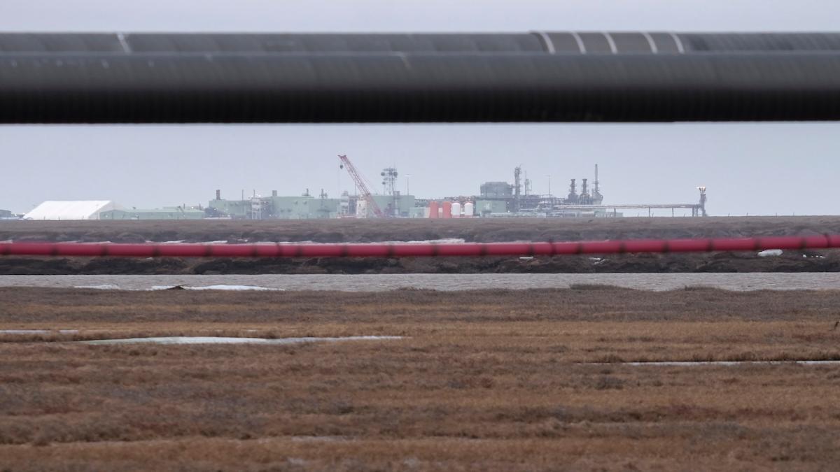 Landscape shown with oil pipelines.