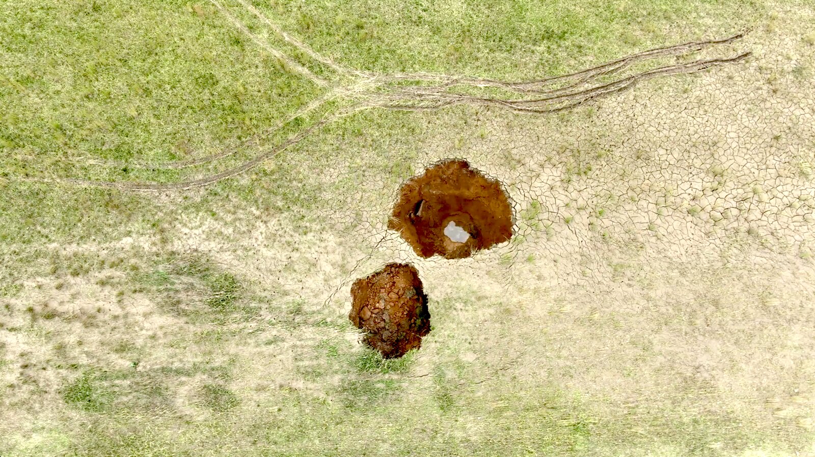 deep holes and scratch marks in soil