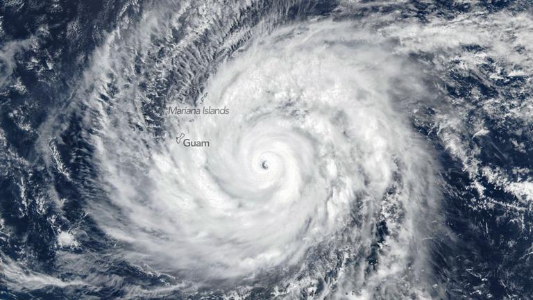 Super Typhoon Sinlaku spins over the North Pacific Ocean in this image acquired on April 13.