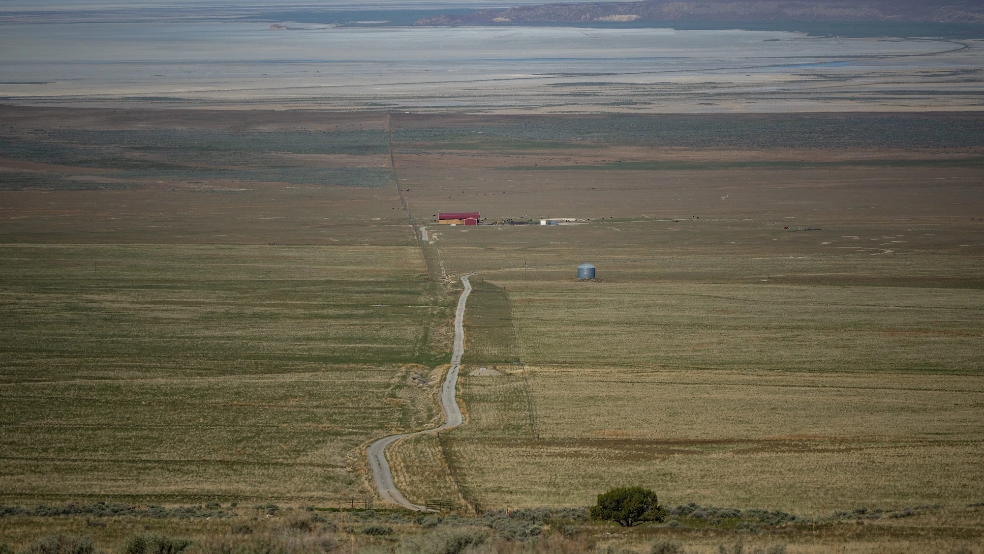 A picture of Hansel Valley in Utah, with the Great Salt Lake in the background.