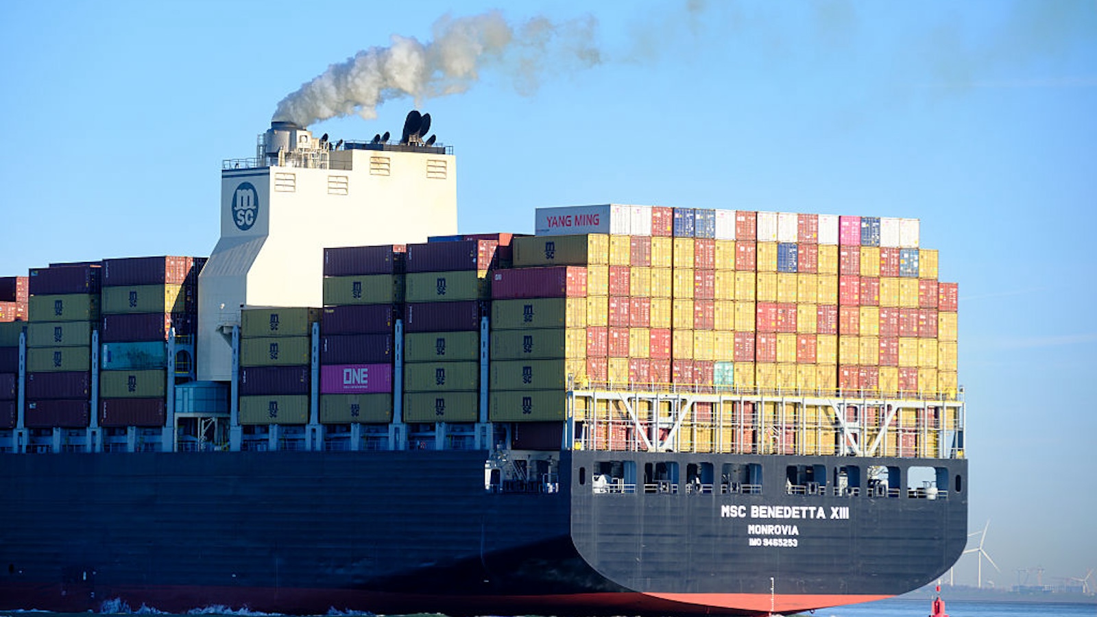 Massive ship with multiple containers
