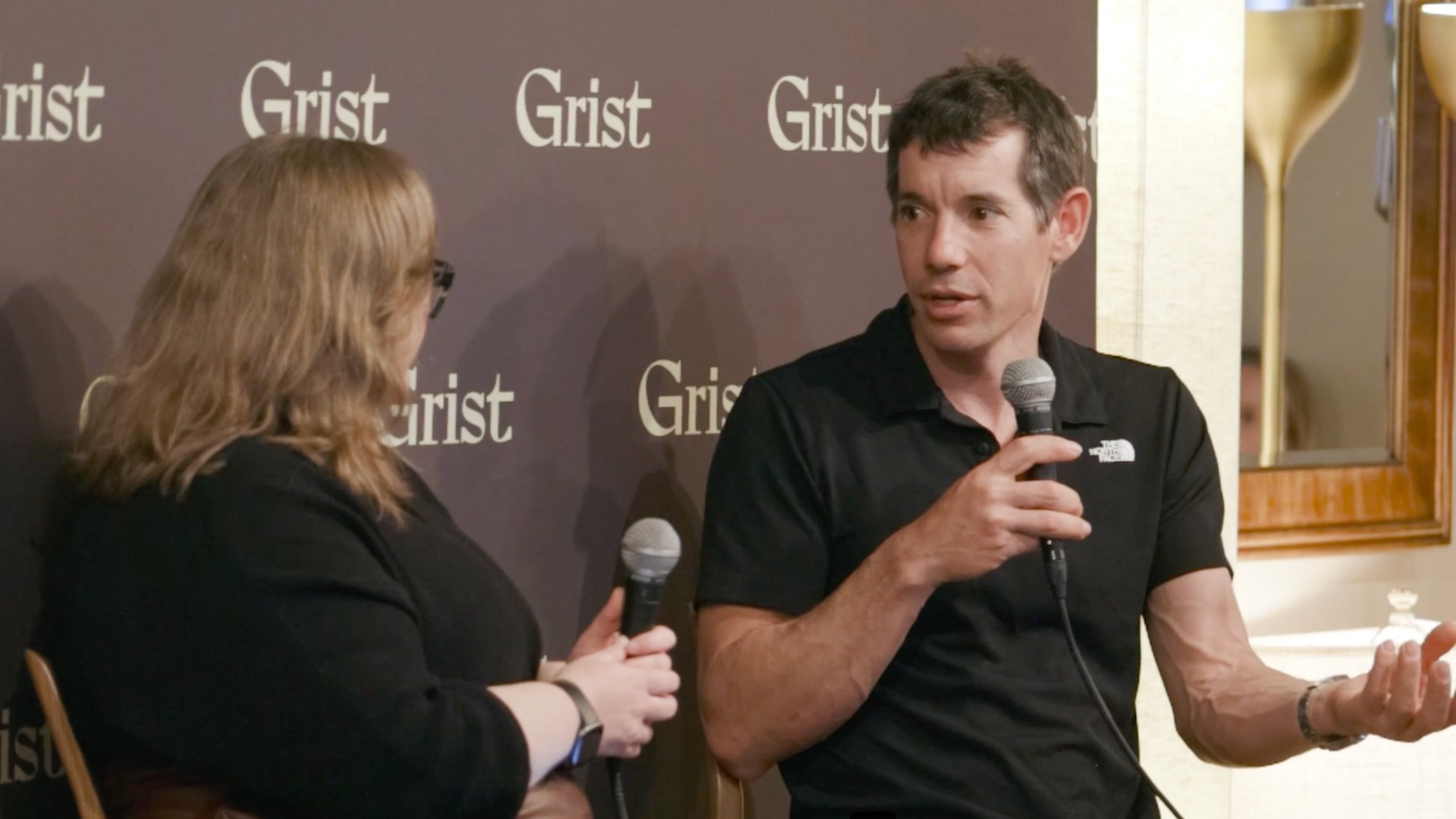 Alex Honnold speaks to Kat Bagley at Grist's Turning the Tide event