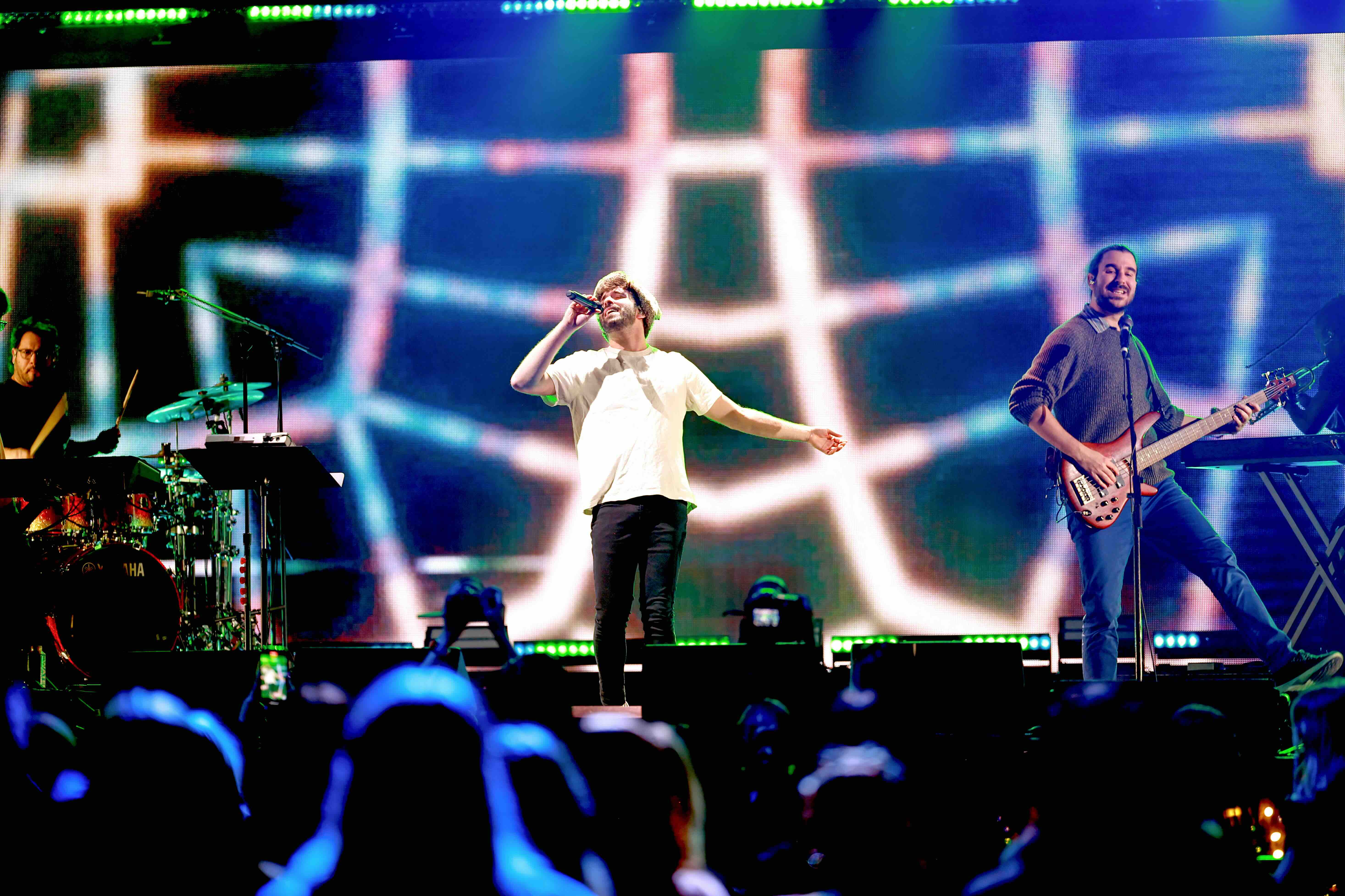 Jack Met and Adam Met of AJR perform onstage in 2023 in L.A.