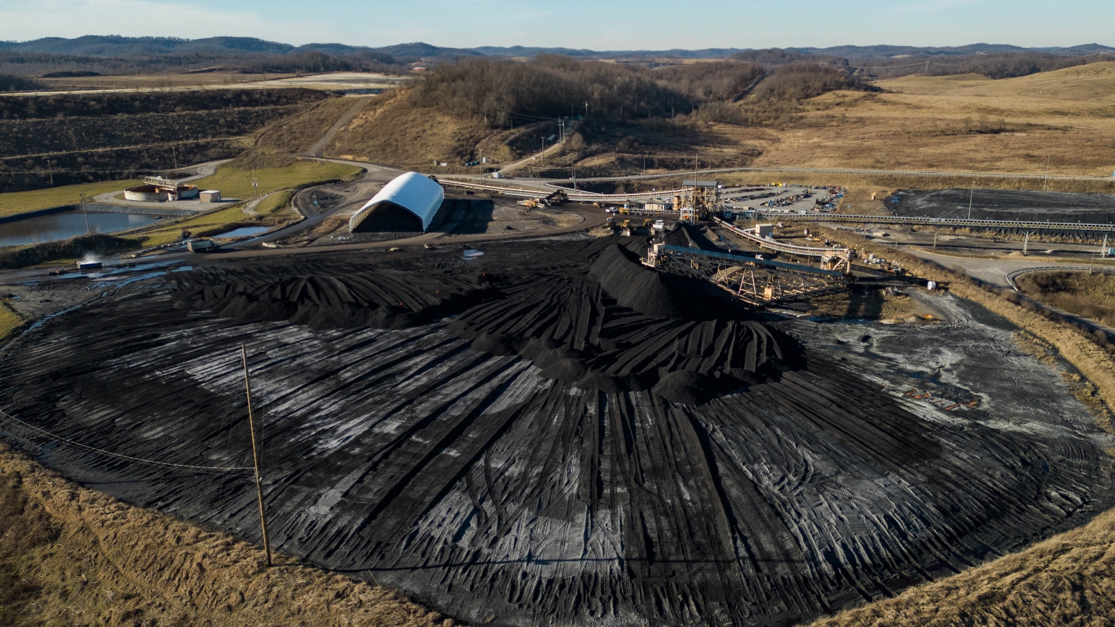An aerial view of a black coal field