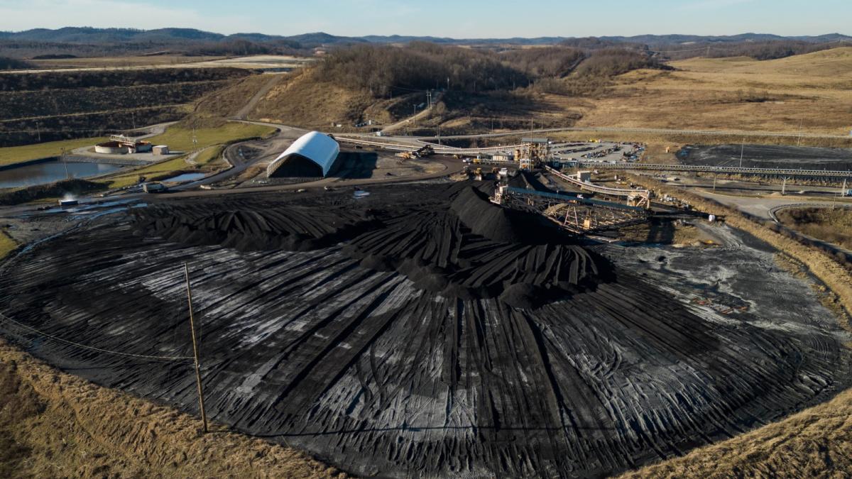 An aerial view of a black coal field