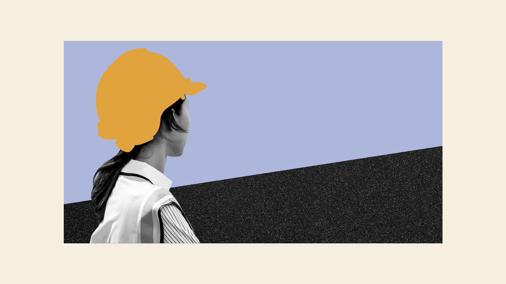Collage of a person in a hard had looking out toward an upward sloping road