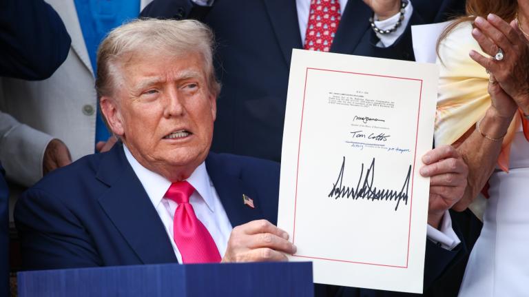 President Donald Trump signs the One Big Beautiful Bill Act into law at the White House on July 4, 2025. The bill repealed major portions of the climate-focused Inflation Reduction Act.
