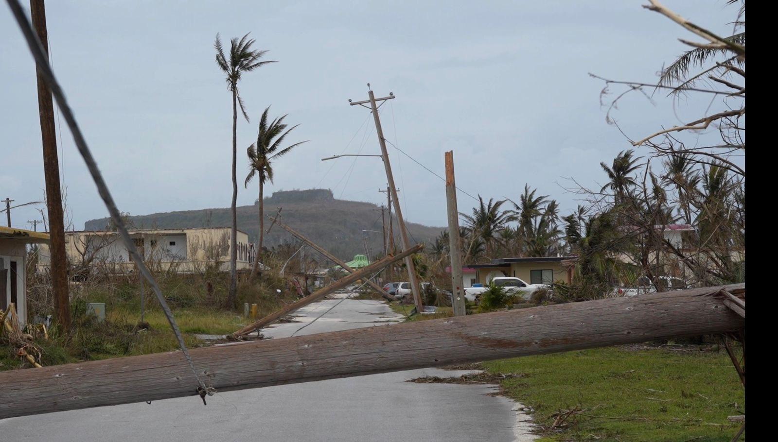 A fallen telephone pole after Super Typhoon Bavi on Rota