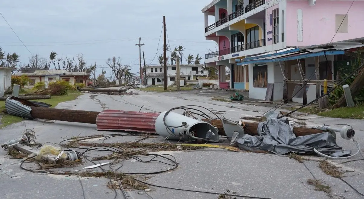 A fallen telephone pole after Super Typhoon Bavi on Rota.