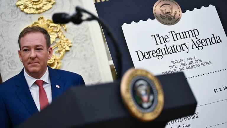 Environmental Protection Agency (EPA) Administrator Lee Zeldin looks on during an announcement with US President Donald Trump speaks in the Oval Office of the White House