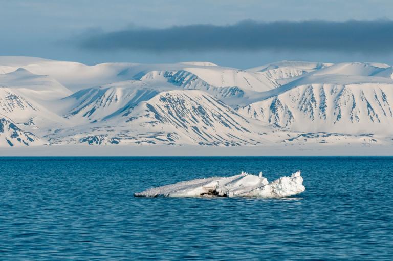 Ice-covered mountains seen across the Arctic Ocean