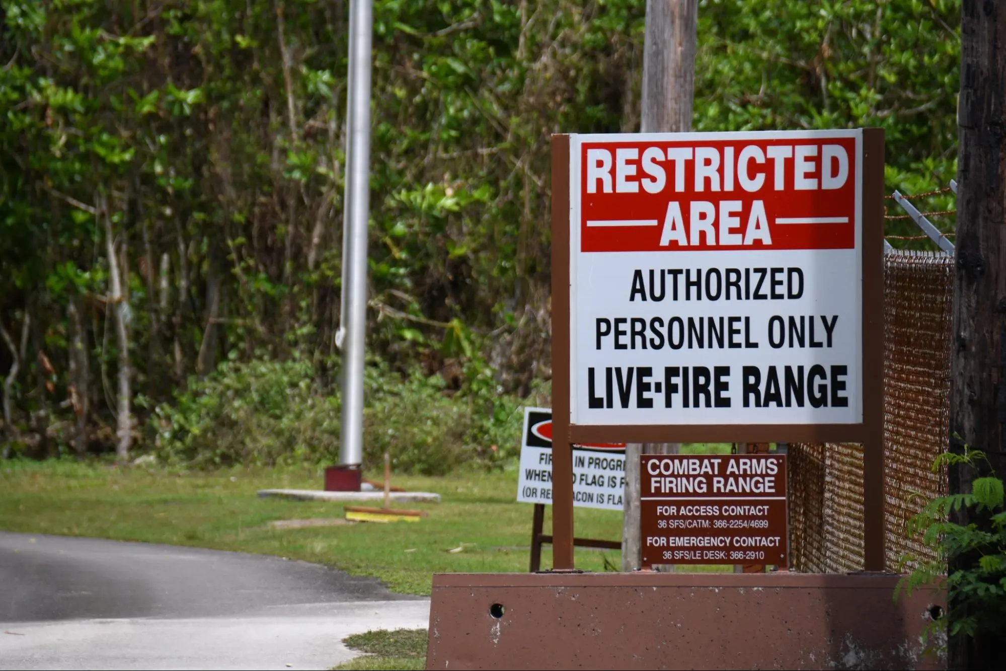 A sign that marks a restricted military area in guam
